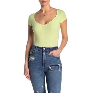 NWOT Elodie Lime Green Ribbed Sweetheart Bodysuit Nordstrom Size Large